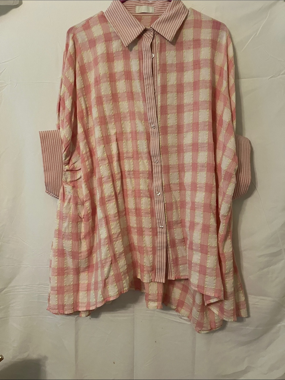 Q2 Pink and Cream Gingham Button-Down Shirt